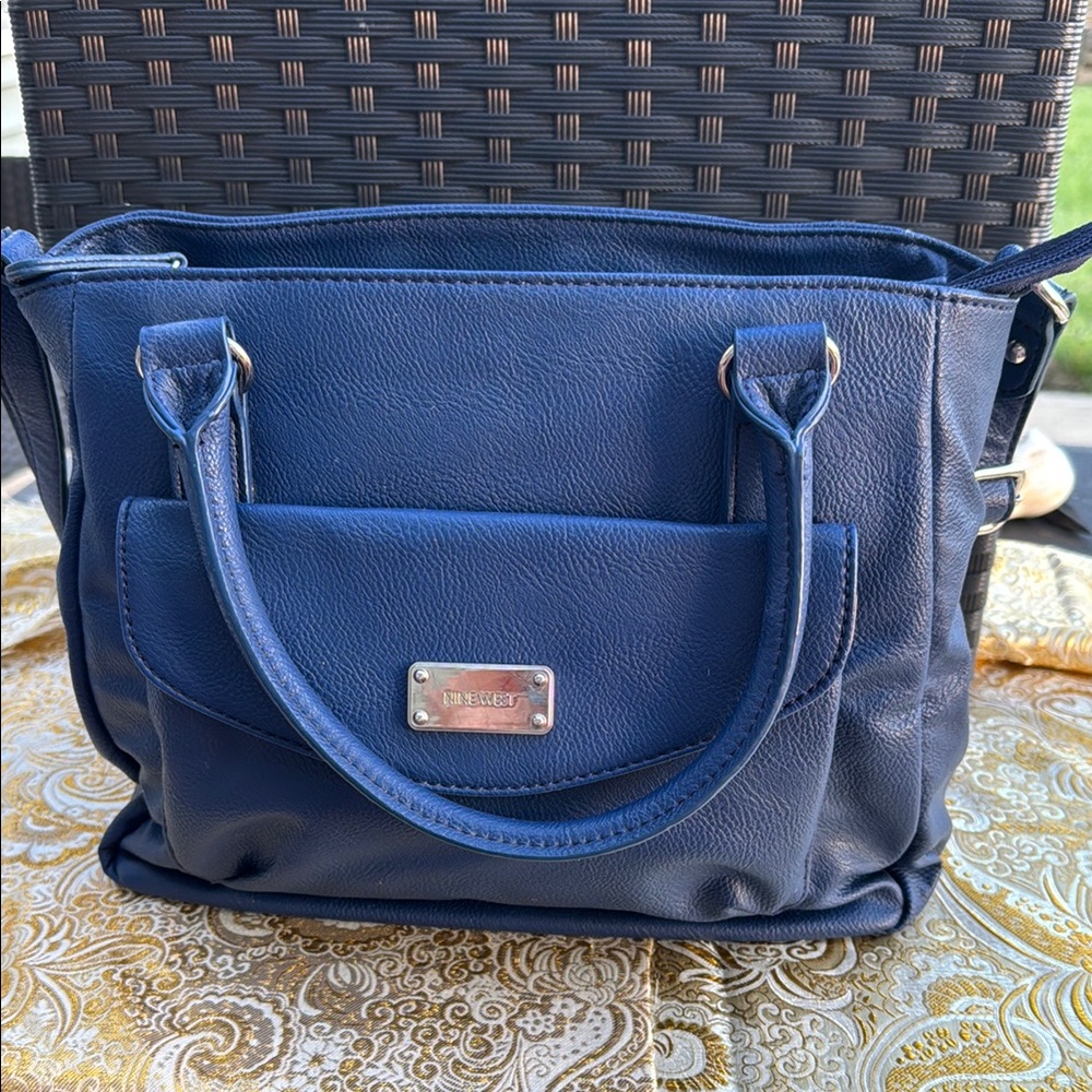 Nine West Blue Satchel with Silver Accents